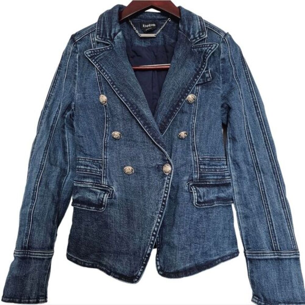 Bebe -956 Tailored Double Breasted Denim Jacket in Antique‎ Indigo Wash size 2 - Picture 4 of 16